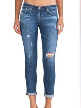 AG Adriano Goldschmied Stilt Cigarette Leg Jeans 30 Blue Distressed Cuff
